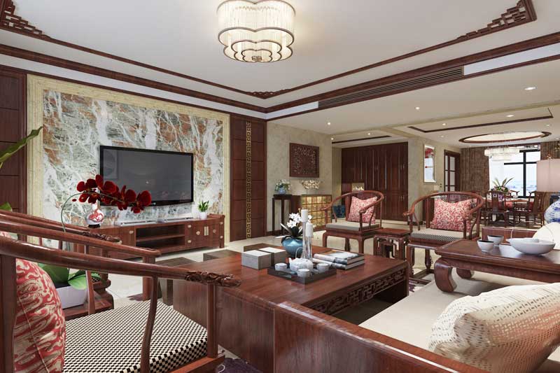 世紀(jì)名園260平米四室二廳三衛(wèi)新中式裝修效果圖