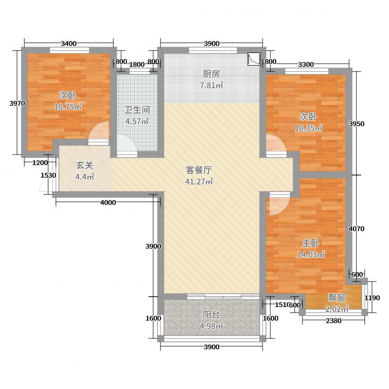 盛邦大都會(huì)五期3室2廳1衛(wèi)0廚107㎡戶型圖