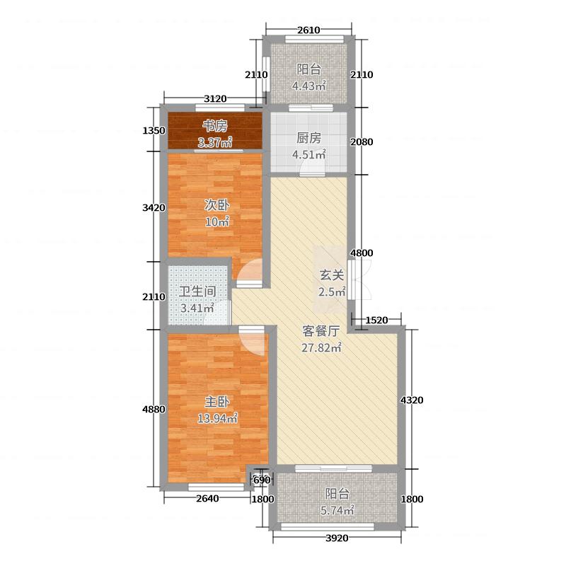 潤(rùn)德天悅城3室2廳1衛(wèi)1廚94㎡戶型圖