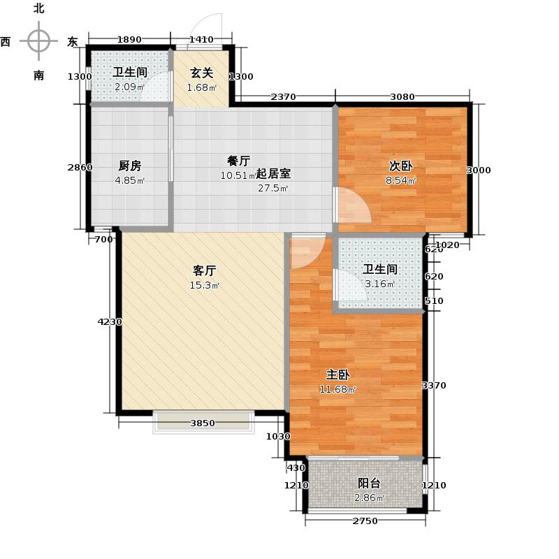 鑫界9號(hào)院2室1廳2衛(wèi)1廚88㎡戶型圖