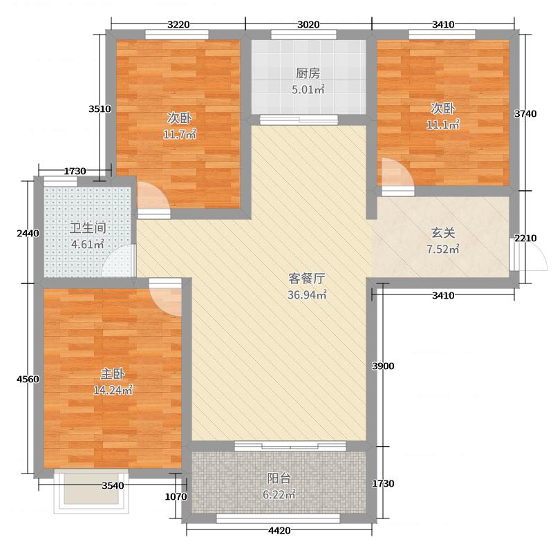 橡嶸灣3室2廳1衛(wèi)1廚112㎡戶型圖