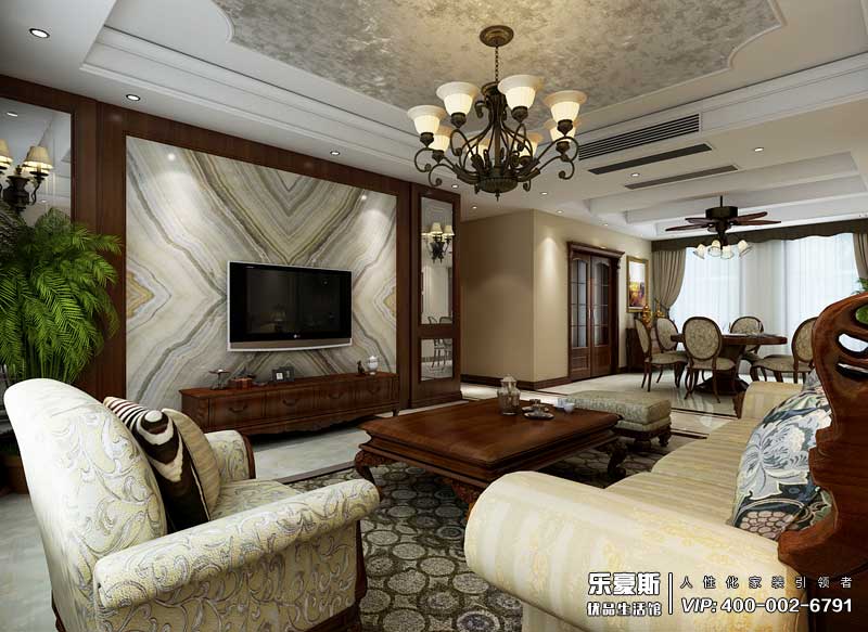 東勝紫御府168平米美式鄉(xiāng)村風(fēng)格裝修效果圖