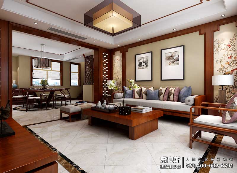 上山間躍層210平米新中式裝修風(fēng)格效果圖