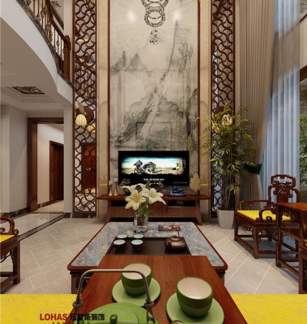 天山國賓一號新中式風(fēng)格別墅裝修效果圖 