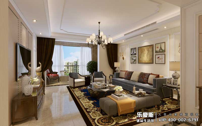 瀚唐三期三室兩廳美式風(fēng)格裝修效果圖