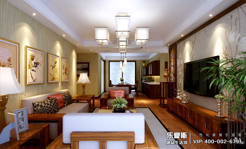 奧北公園三室新中式風格裝修效果圖