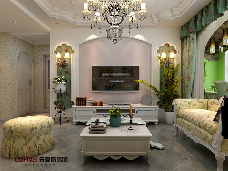 國際城90平兩室兩廳田園風格裝修效果圖