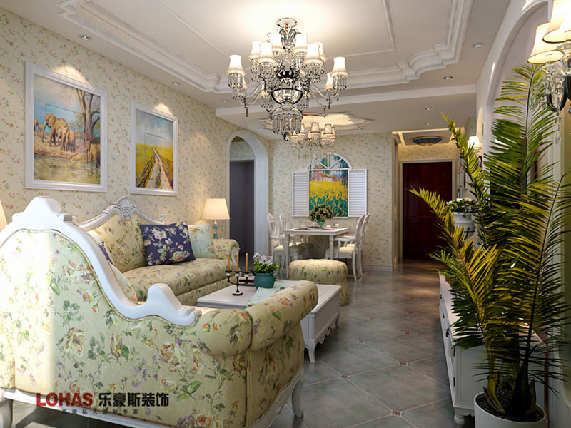 國際城90平兩室兩廳田園風格裝修效果圖