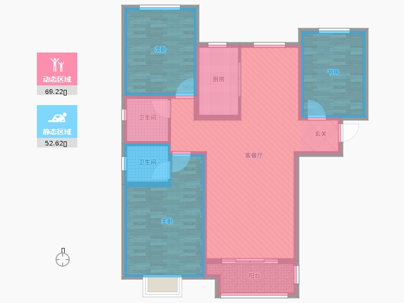 天璽名著3室2廳2衛(wèi)1廚134平戶型動靜分區(qū)圖