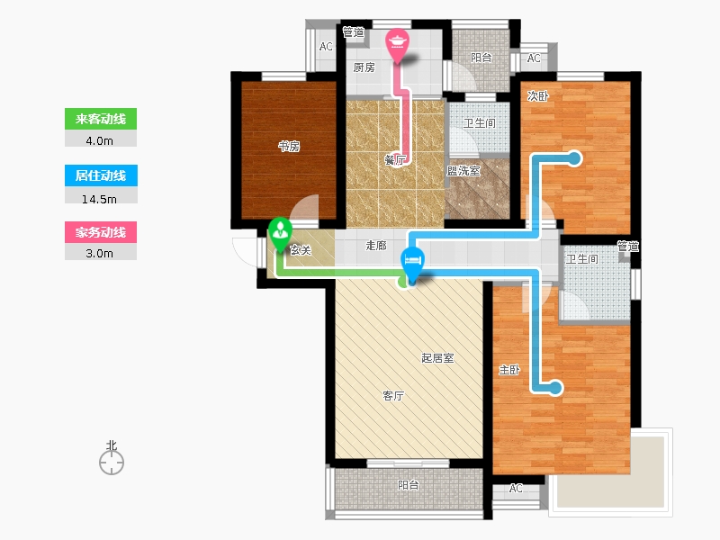 天璽名著3室0廳2衛(wèi)1廚137平戶型動(dòng)靜線圖
