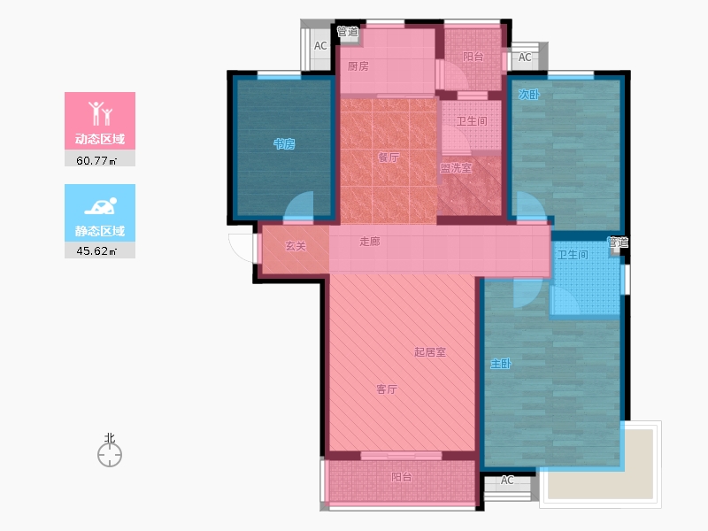 天璽名著3室0廳2衛(wèi)1廚137平戶型動(dòng)靜分區(qū)圖