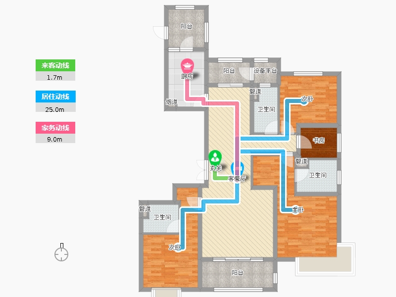 中冶德賢公館4室2廳3衛(wèi)1廚164.00㎡戶型動靜線圖 中冶德賢公館4室2廳3衛(wèi)1廚164.00㎡戶型動靜線圖