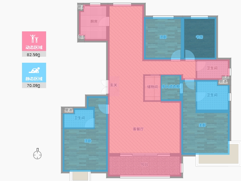 中冶德賢公館4室2廳3衛(wèi)1廚186.00㎡戶型動(dòng)靜分區(qū)圖