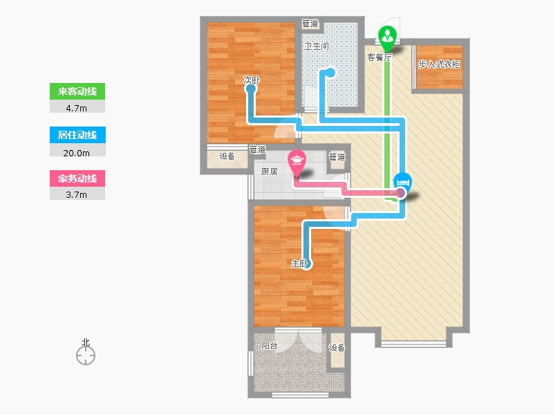 瀚唐2室1廳1衛(wèi)1廚87.00㎡動(dòng)線圖