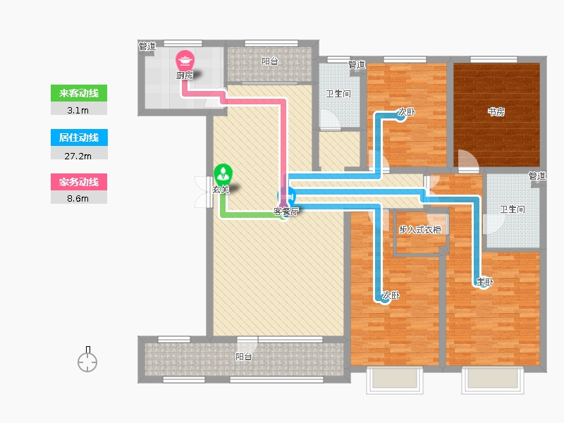 瀚唐4室2廳2衛(wèi)1廚200.00㎡動線圖