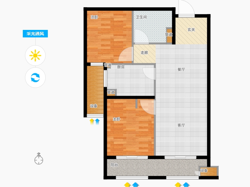 林蔭大院2室1廳1衛(wèi)1廚85.00㎡采光通風(fēng)圖