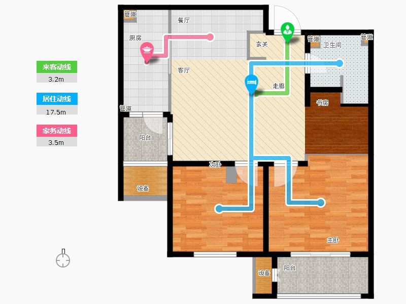林蔭大院2室1廳1衛(wèi)1廚97.00㎡動(dòng)線圖
