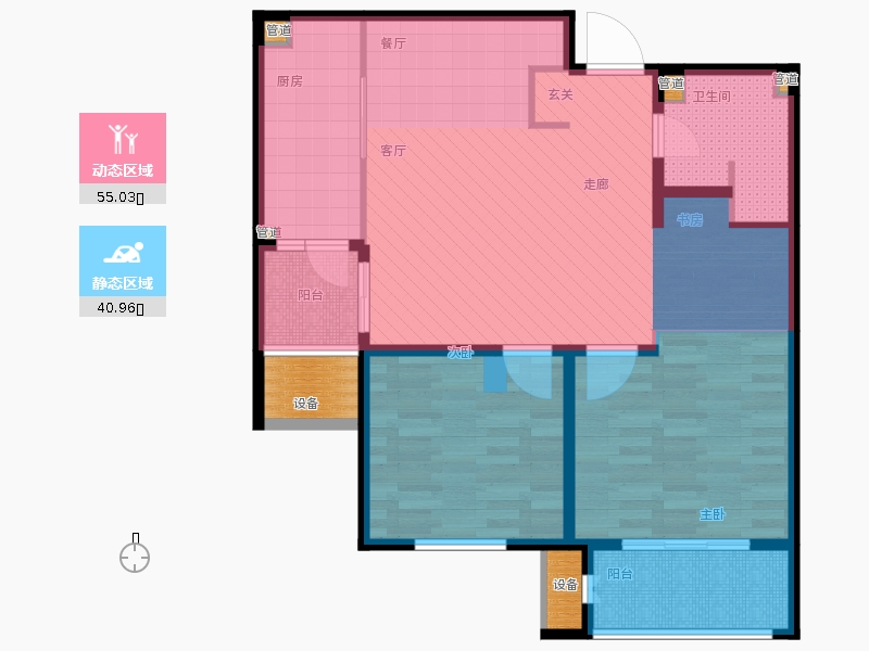 林蔭大院2室1廳1衛(wèi)1廚97.00㎡動(dòng)靜分區(qū)圖