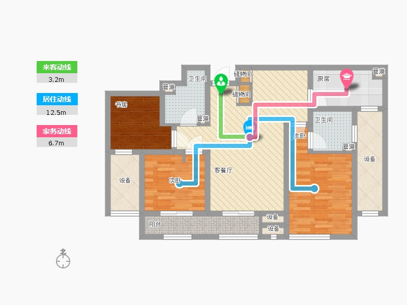 林蔭大院3室1廳2衛(wèi)1廚116.00㎡動線圖