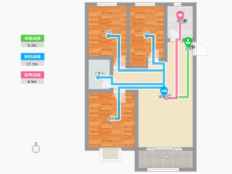 漢嘉海語城3室2廳1衛(wèi)1廚106.00㎡動線圖
