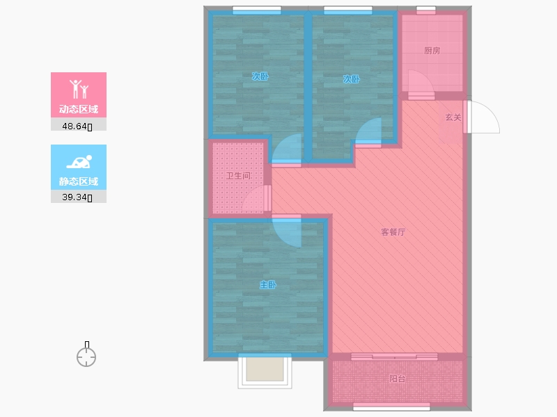 漢嘉海語城3室2廳1衛(wèi)1廚106.00㎡動靜分區(qū)圖