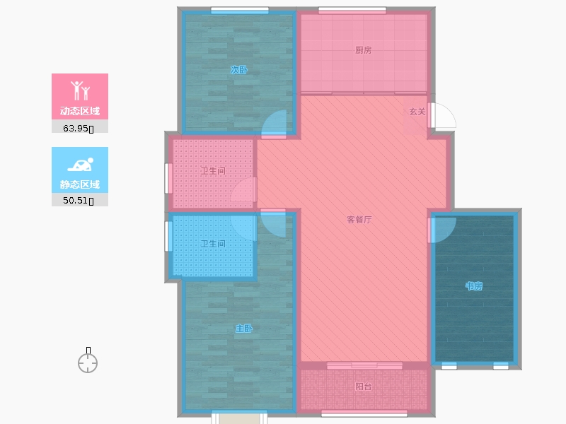 漢嘉海語(yǔ)城3室2廳2衛(wèi)1廚135.00㎡動(dòng)靜分區(qū)圖