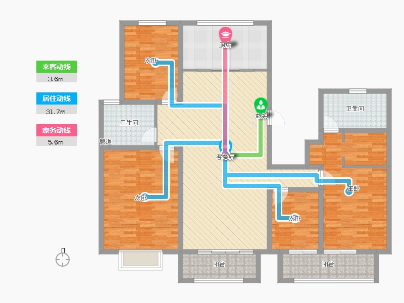 漢嘉海語城4室2廳2衛(wèi)1廚206.00㎡動(dòng)線圖