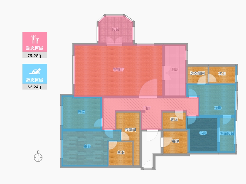 天山九峯3室2廳0衛(wèi)1廚177.00㎡動靜分區(qū)圖