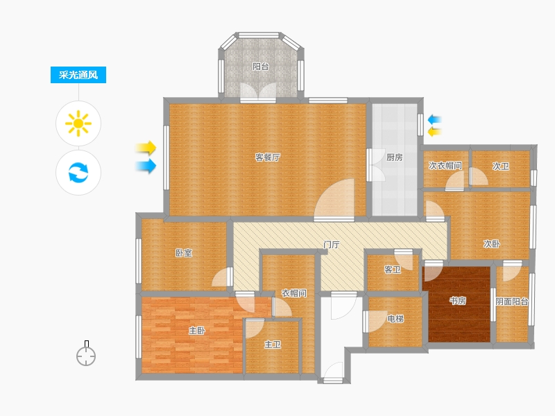 天山九峯3室2廳0衛(wèi)1廚177.00㎡采光通風(fēng)圖