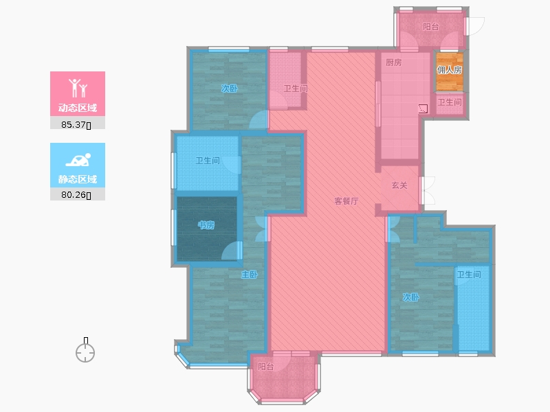 天山九峯4室2廳4衛(wèi)1廚210.00㎡動(dòng)靜分區(qū)圖
