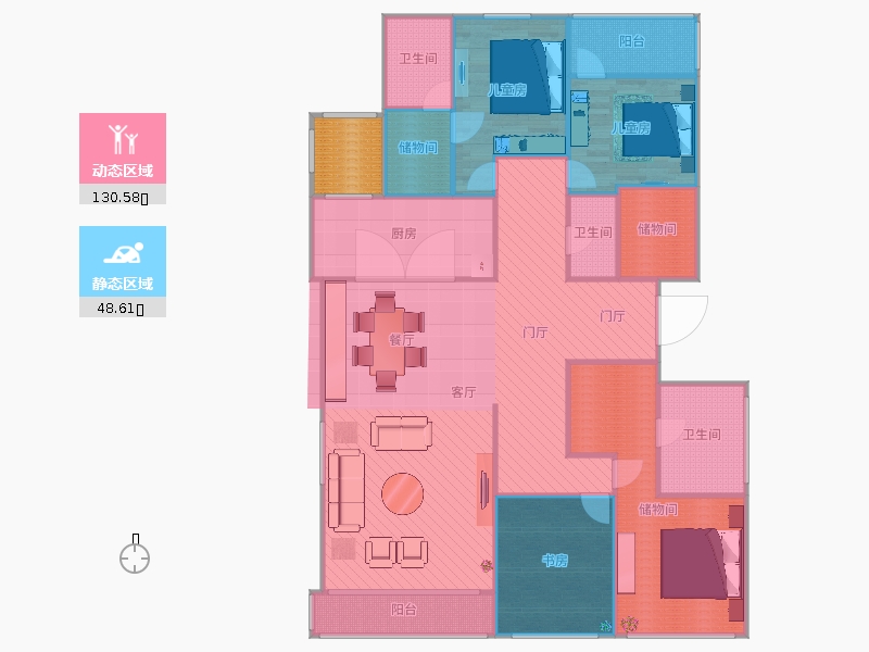 天山九峯3室1廳3衛(wèi)1廚212.00㎡動(dòng)靜分區(qū)圖