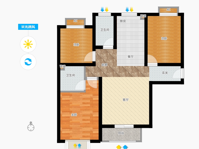 弘石灣3室2廳2衛(wèi)0廚107.00㎡采光通風圖