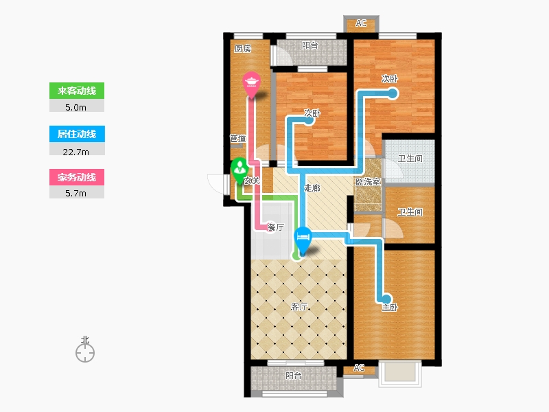 弘石灣3室2廳2衛(wèi)1廚131.00㎡動(dòng)線圖