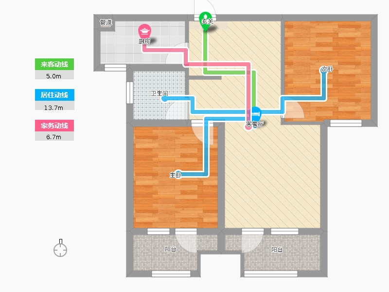 天下錦程花苑2室2廳1衛(wèi)1廚96.00㎡動靜線圖