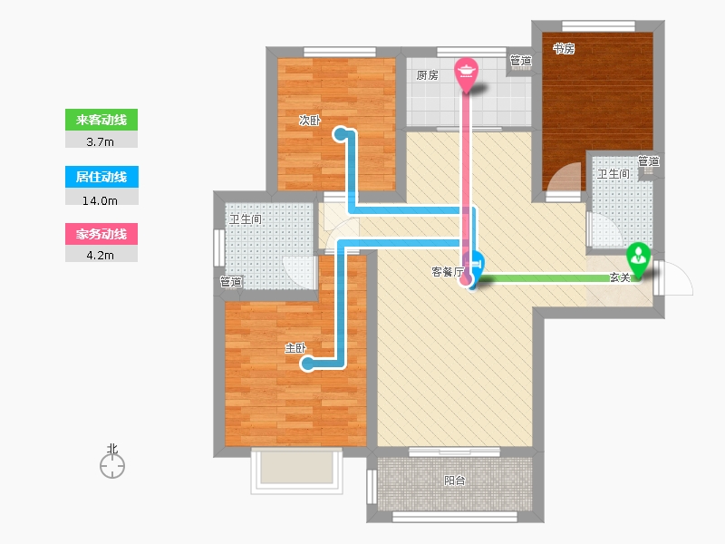 雨荷水岸3室1廳2衛(wèi)1廚75㎡動靜線圖 雨荷水岸3室1廳2衛(wèi)1廚75㎡動靜線圖