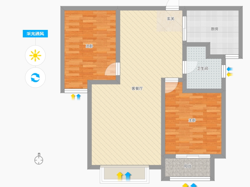 雨荷水岸2室2廳1衛(wèi)1廚95.00㎡采光通風圖 雨荷水岸2室2廳1衛(wèi)1廚95.00㎡采光通風圖