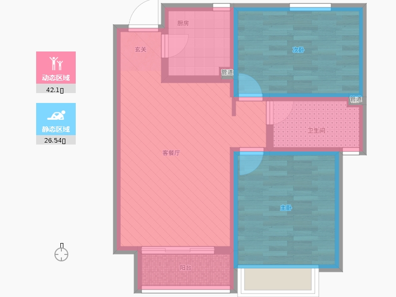 長(zhǎng)久中心公園9號(hào)2室1廳1衛(wèi)1廚86㎡動(dòng)靜分區(qū)圖