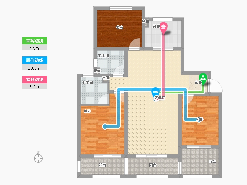 長久中心公園9號3室1廳2衛(wèi)1廚135㎡動(dòng)靜線圖