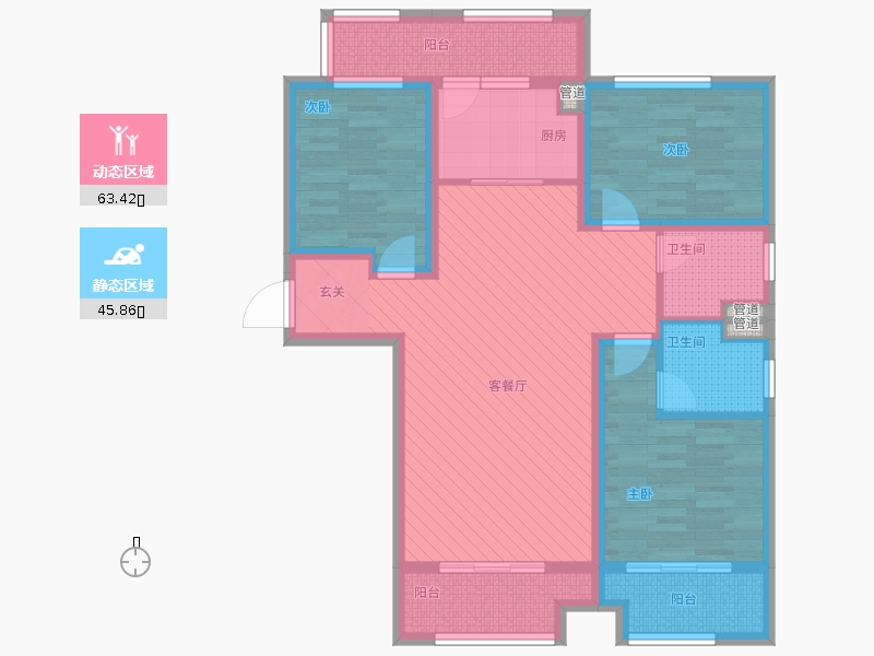 長久中心公園9號(hào)3室1廳2衛(wèi)1廚138㎡動(dòng)靜分區(qū)圖