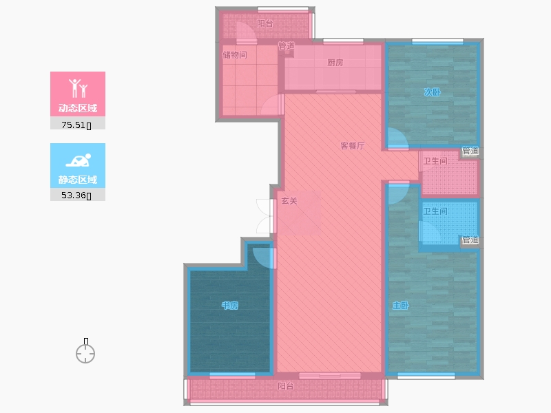 長久中心公園9號3室1廳2衛(wèi)1廚162㎡動靜分區(qū)圖