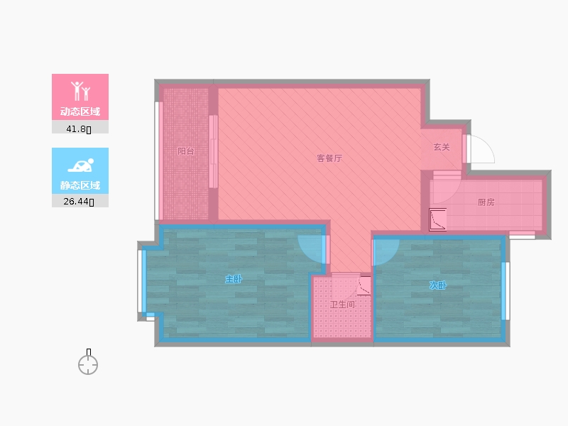 潤德天悅城2室2廳1衛(wèi)1廚85㎡動靜分區(qū)圖