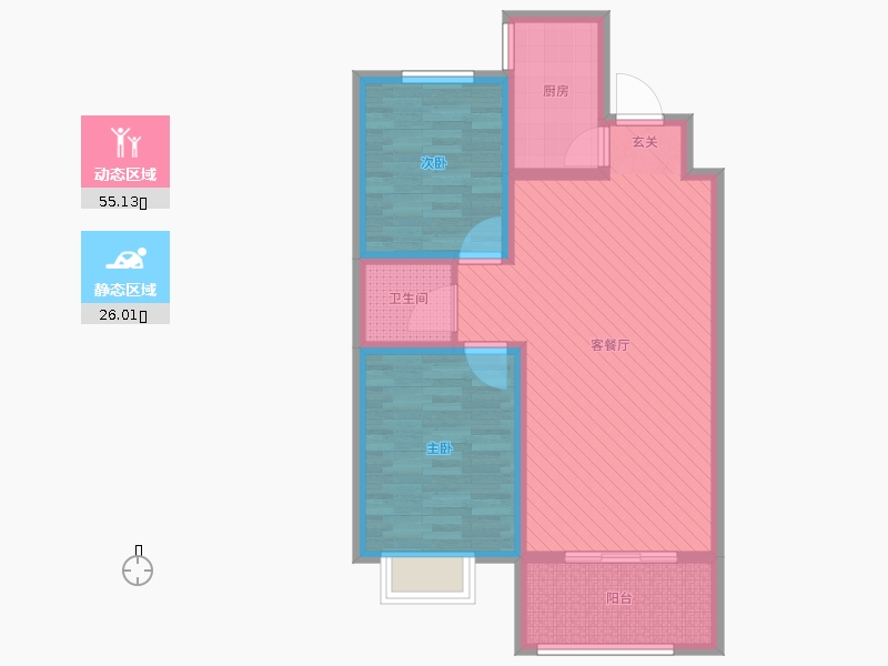 潤(rùn)德天悅城2室2廳1衛(wèi)1廚89㎡動(dòng)靜分區(qū)圖