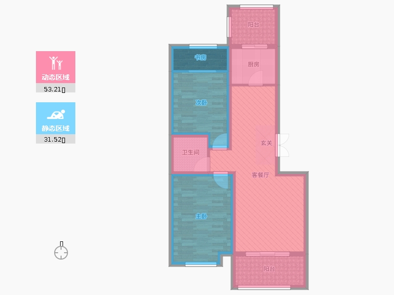 潤(rùn)德天悅城3室2廳1衛(wèi)1廚94㎡動(dòng)靜分區(qū)圖