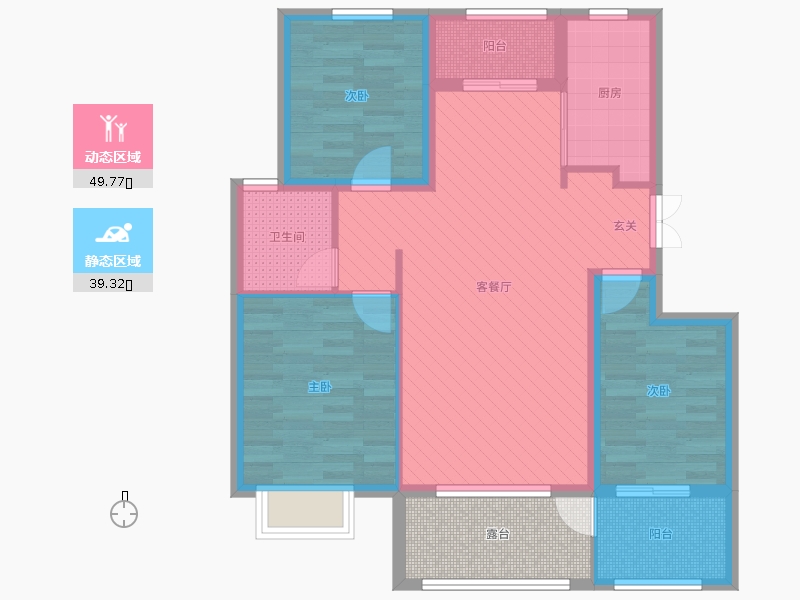 潤德天悅城3室2廳1衛(wèi)1廚118㎡動(dòng)靜分區(qū)圖