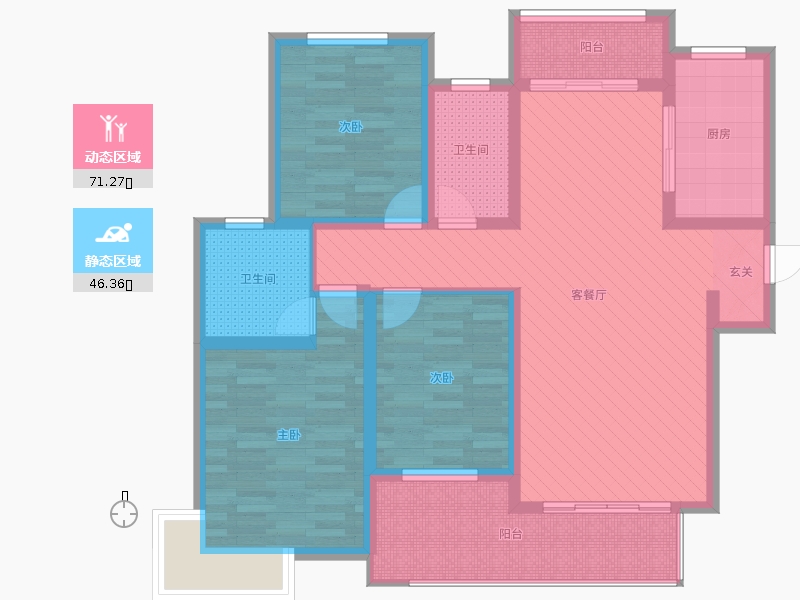 潤(rùn)德天悅城3室2廳2衛(wèi)1廚133㎡動(dòng)靜分區(qū)圖