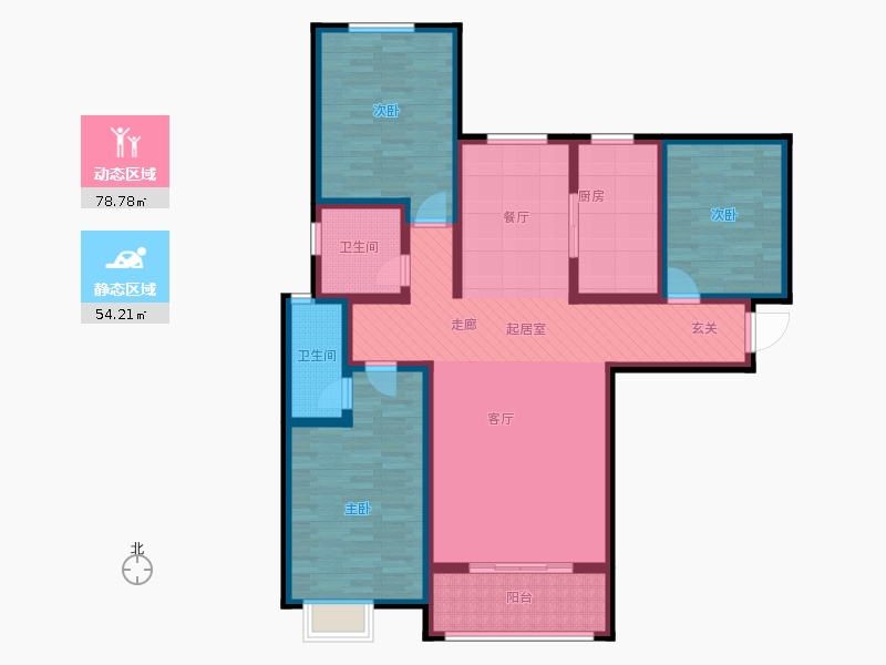卓升尚郡3室2廳2衛(wèi)1廚133㎡動靜分區(qū)圖
