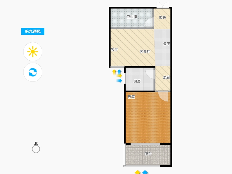 鑫界9號院1室1廳1衛(wèi)1廚74㎡采光通風圖