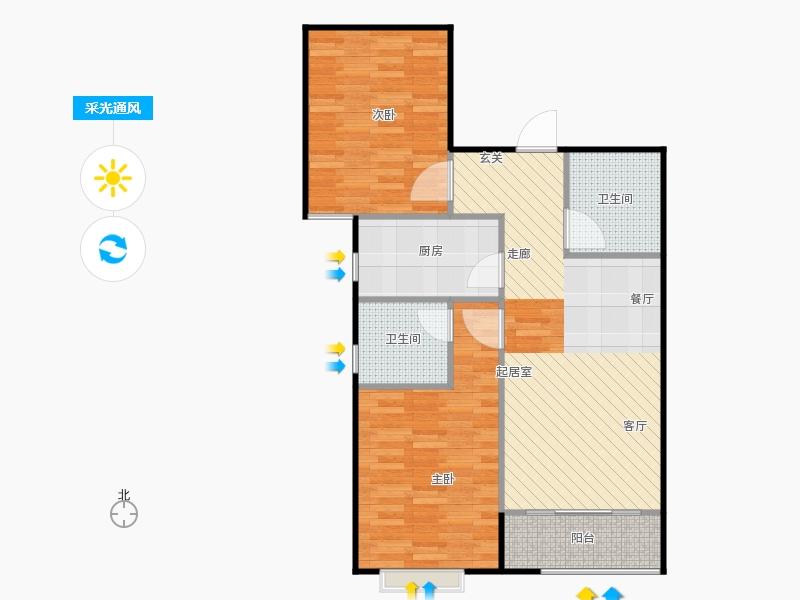鑫界9號院2室0廳2衛(wèi)1廚85㎡采光通風圖