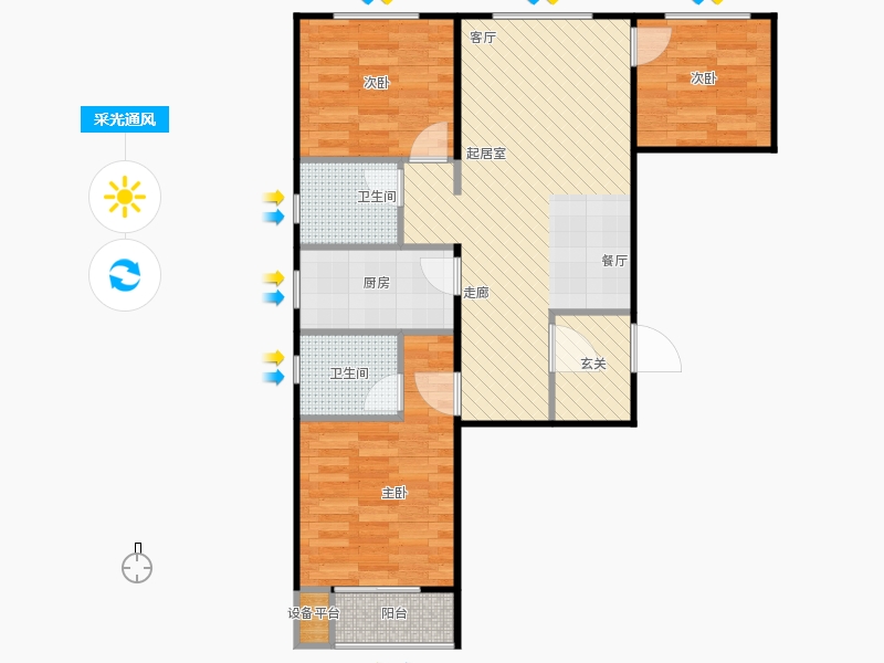 鑫界9號(hào)院3室1廳2衛(wèi)1廚101㎡采光通風(fēng)圖