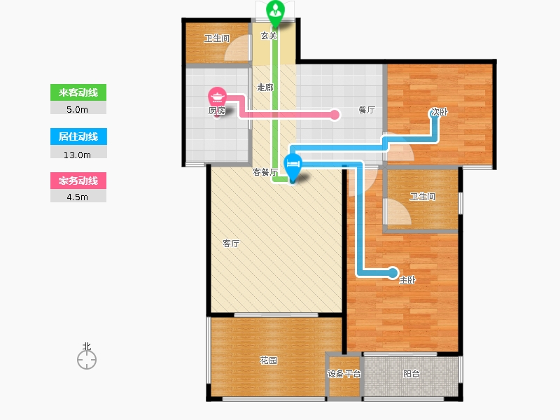 鑫界9號院2室1廳2衛(wèi)1廚106㎡動線圖